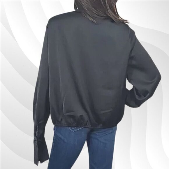 2/$50 Good American Black Satin Faux Wrap Long Sleeve Blouse Size 6 - Picture 4 of 8